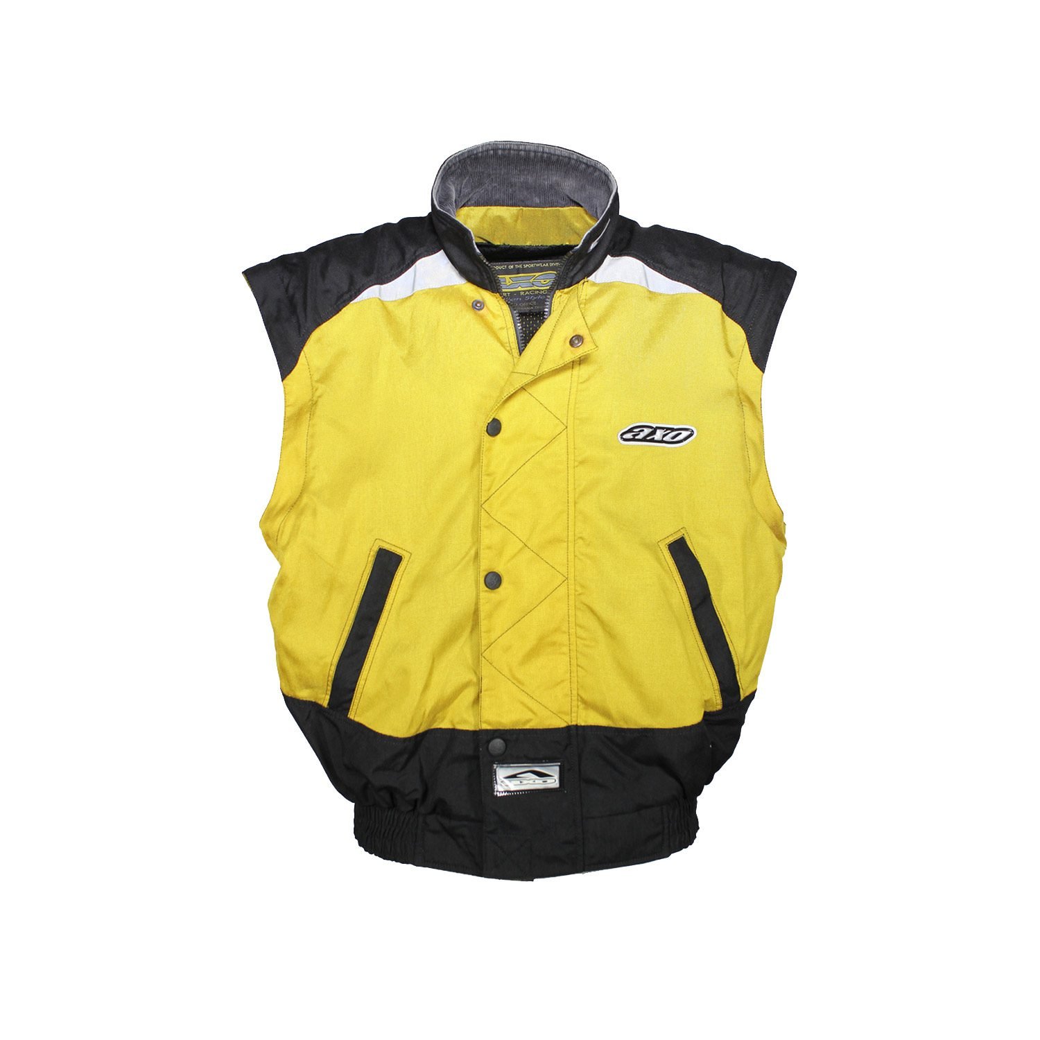 Used Axo Ventura vintage-style jacket in yellow and black textile with removable arms, reflectors, and trousers clips. Shows minor aging marks.