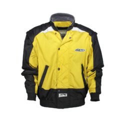 Used Axo Ventura vintage-style jacket in yellow and black textile with removable arms, reflectors, and trousers clips. Shows minor aging marks.