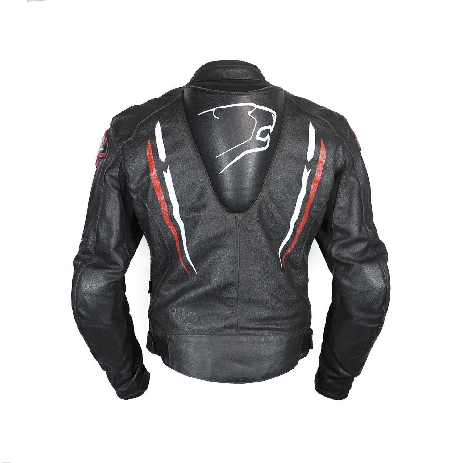 A used black Bering Sting-R men's racing leather jacket in size M. In very good condition with minor scratches, it features Level 1 track protectors at the elbows, shoulders, neck, and back, a removable thermal liner, and a short connection zipper for pants.