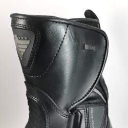 Used Cycle Spirit black leather touring boots with heel, toe, shin, and ankle protection, featuring a Drygate waterproof membrane and showing minor wear marks.