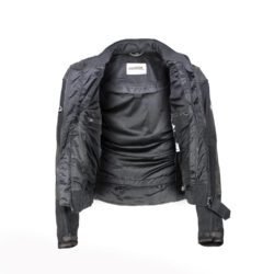 A used black and grey Probiker casual jacket in a mixed leather and textile design, size 50. In good condition with minor wear, it features a DryGate waterproof membrane, a full-circumference zipper for pants, and comes without the thermal liner