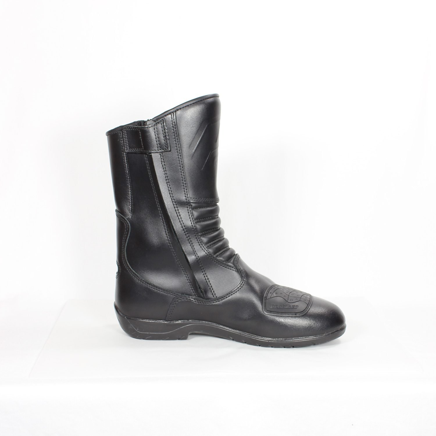 A pair of black ProBiker leather touring motorcycle boots in excellent 9/10 condition, size 40.