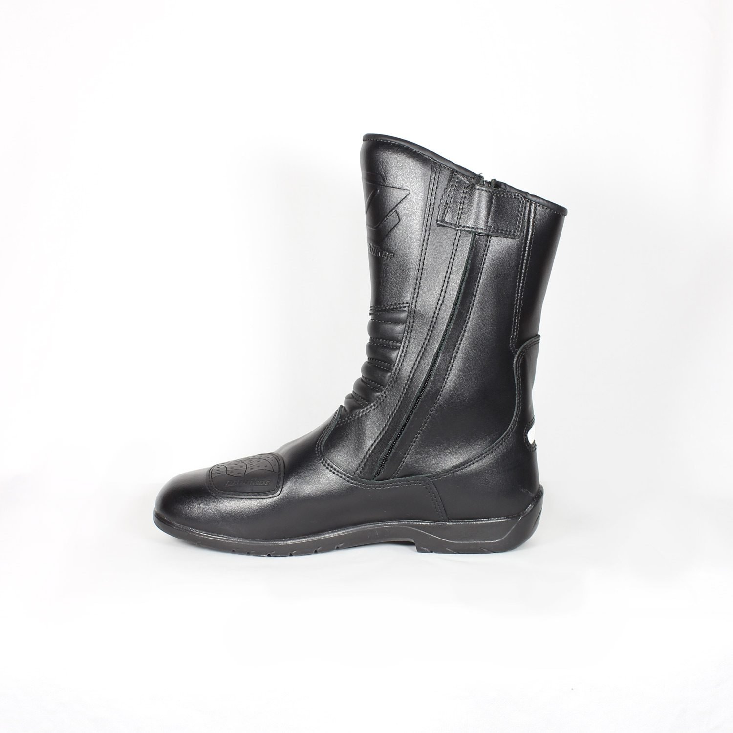 A pair of black ProBiker leather touring motorcycle boots in excellent 9/10 condition, size 40.