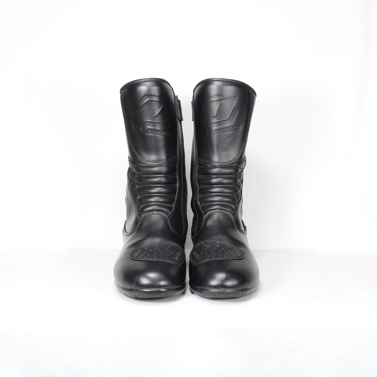 A pair of black ProBiker leather touring motorcycle boots in excellent 9/10 condition, size 40.