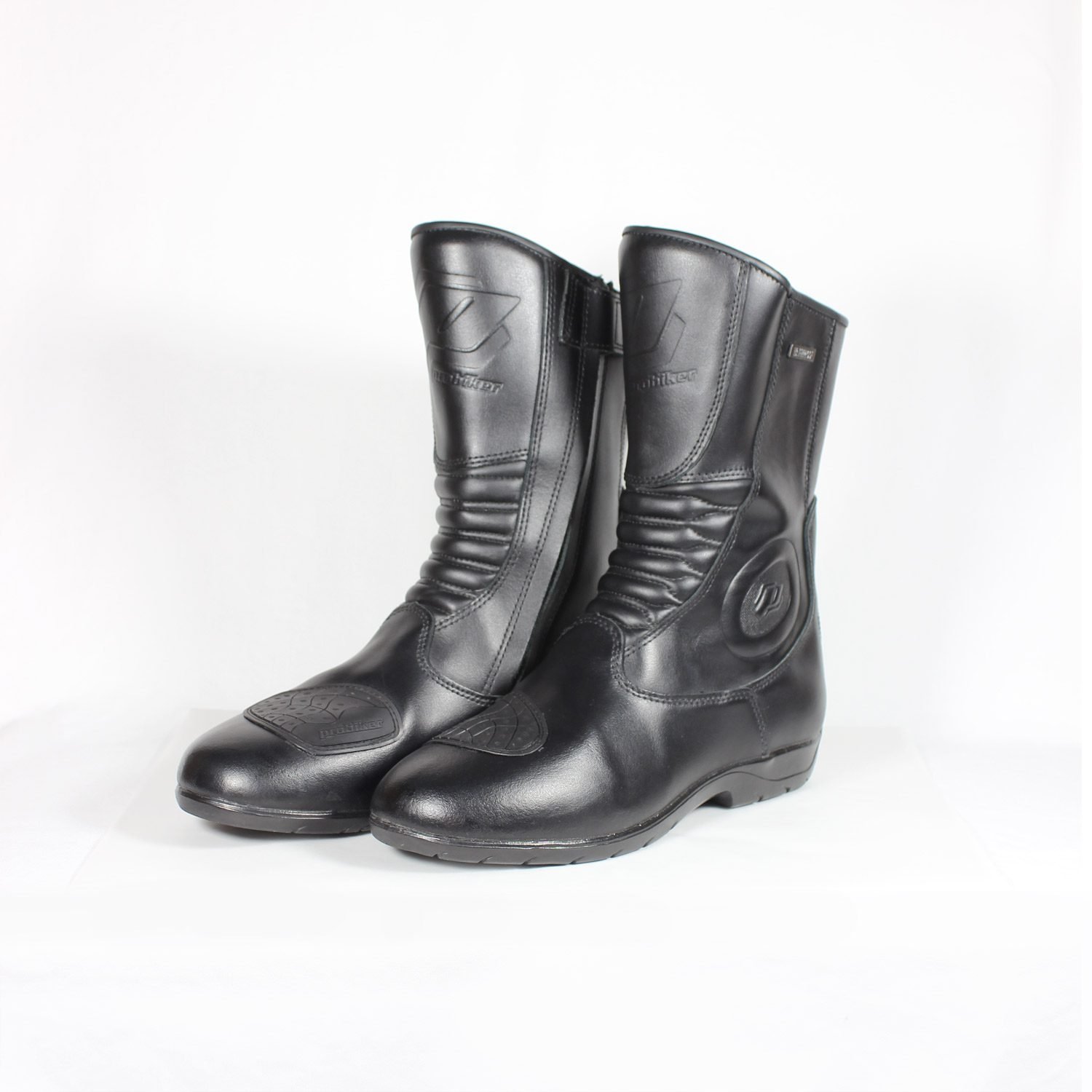 A pair of black ProBiker leather touring motorcycle boots in excellent 9/10 condition, size 40.
