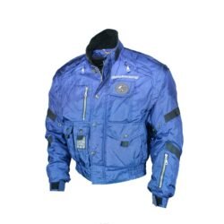 A used blue Spidi vintage casual textile jacket in size S. In good condition with minor wear, it features removable sleeves and shoulder protectors, a detachable thermal liner, front air vents, multiple pockets, and a pants clip.
