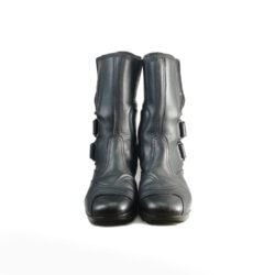 A pair of used black ZAC leather racing boots in size 36. In fairly good condition with minor scratches, they feature protection at the toes, heel, and soft foam around the ankles.