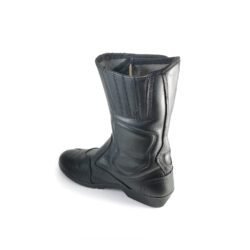 A pair of used black ZAC leather racing boots in size 36. In fairly good condition with minor scratches, they feature protection at the toes, heel, and soft foam around the ankles.