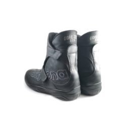 Used Daytona Journey XCR black leather touring boots with Gore-Tex membrane and protection for toes, ankle, and heel, showing minor wear marks.