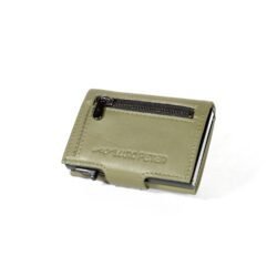 A slim, modern men's wallet with a pop-up card mechanism, multiple compartments, and RFID protection, shown in a gift box