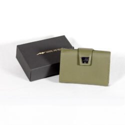 A slim, modern men's wallet with a pop-up card mechanism, multiple compartments, and RFID protection, shown in a gift box