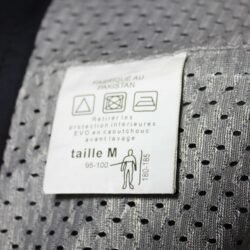 Used Rider-Tec black leather touring jacket with shoulder, elbow, and back protection, ventilation vents, and a combi-jacket connection zipper. Shows minor wear marks.