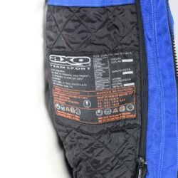 Used Axo Classic vintage-style jacket in blue and red textile with removable sleeves, shoulder, elbow, and back protectors, and a removable thermal liner.