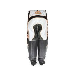 Used Bolder black and white cross pants with removable hip protectors and a Cordura waterproof membrane, showing minor wear and slight fading.