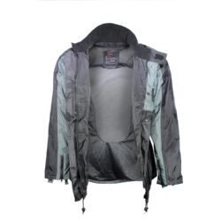 Used Louis black and grey winter touring jacket with certified back, elbow, and shoulder protectors, a removable thermal liner, and a windproof, waterproof design.