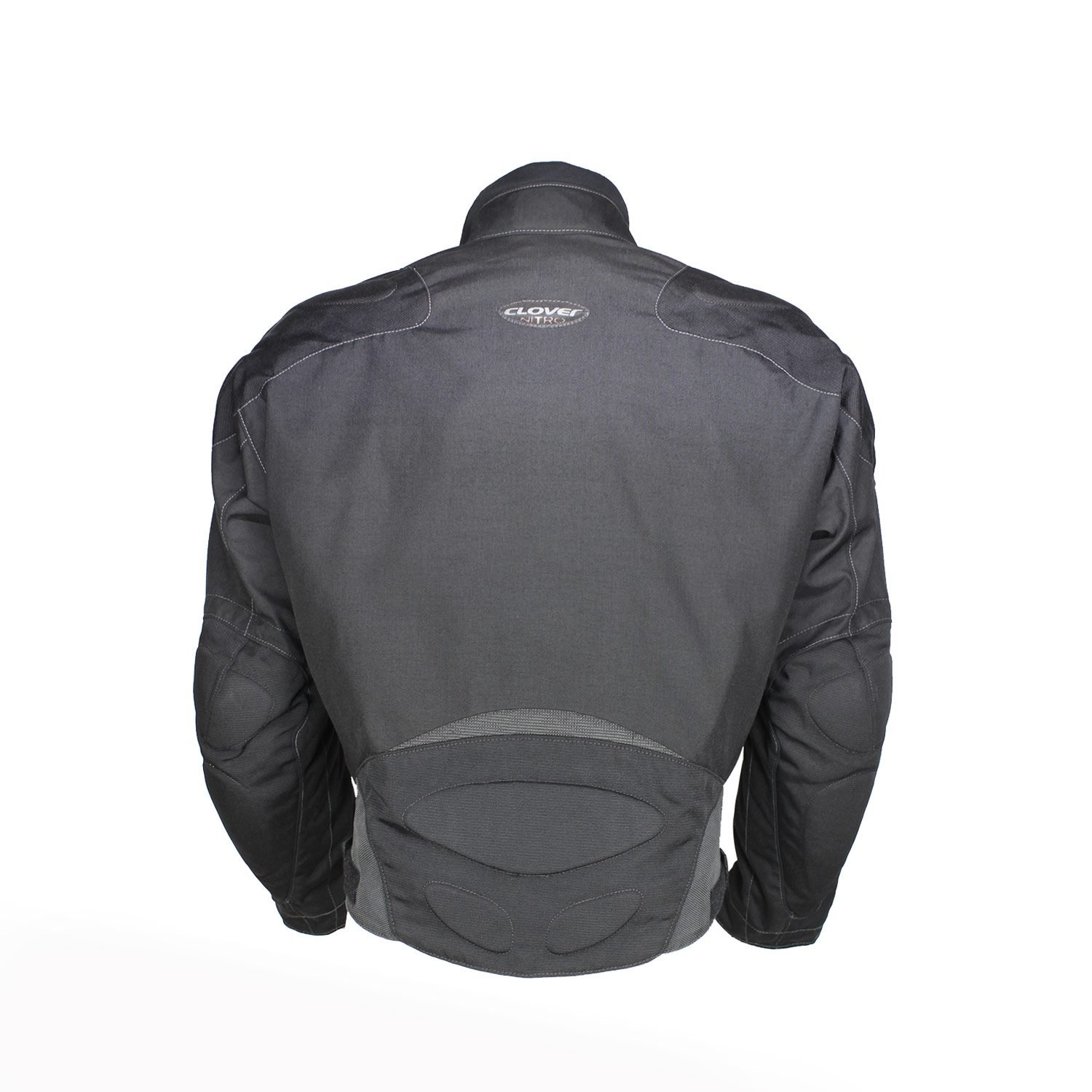 Used Clover black textile touring jacket with shoulder, elbow, and back protection, a waterproof membrane, a thermal liner, and reflective details.
