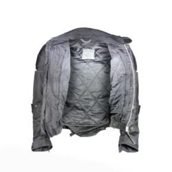 Used Clover black textile touring jacket with shoulder, elbow, and back protection, a waterproof membrane, a thermal liner, and reflective details.