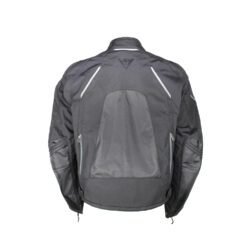 Used Dainese black textile touring jacket with certified composite shoulder and elbow protectors, ventilation vents, and a jacket-pants connection zip.
