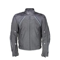 Used Dainese black textile touring jacket with certified composite shoulder and elbow protectors, ventilation vents, and a jacket-pants connection zip.