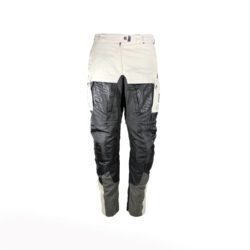 Used Polo Pharao black and crème adventure pants with knee protection, convertible into shorts, featuring large air vents and a combi-jacket connection zipper.