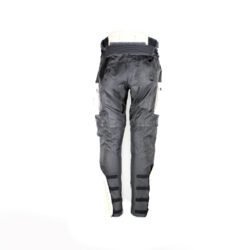 Used Polo Pharao black and crème adventure pants with knee protection, convertible into shorts, featuring large air vents and a combi-jacket connection zipper.