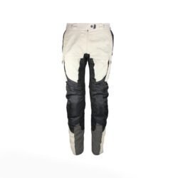 Used Polo Pharao black and crème adventure pants with knee protection, convertible into shorts, featuring large air vents and a combi-jacket connection zipper.