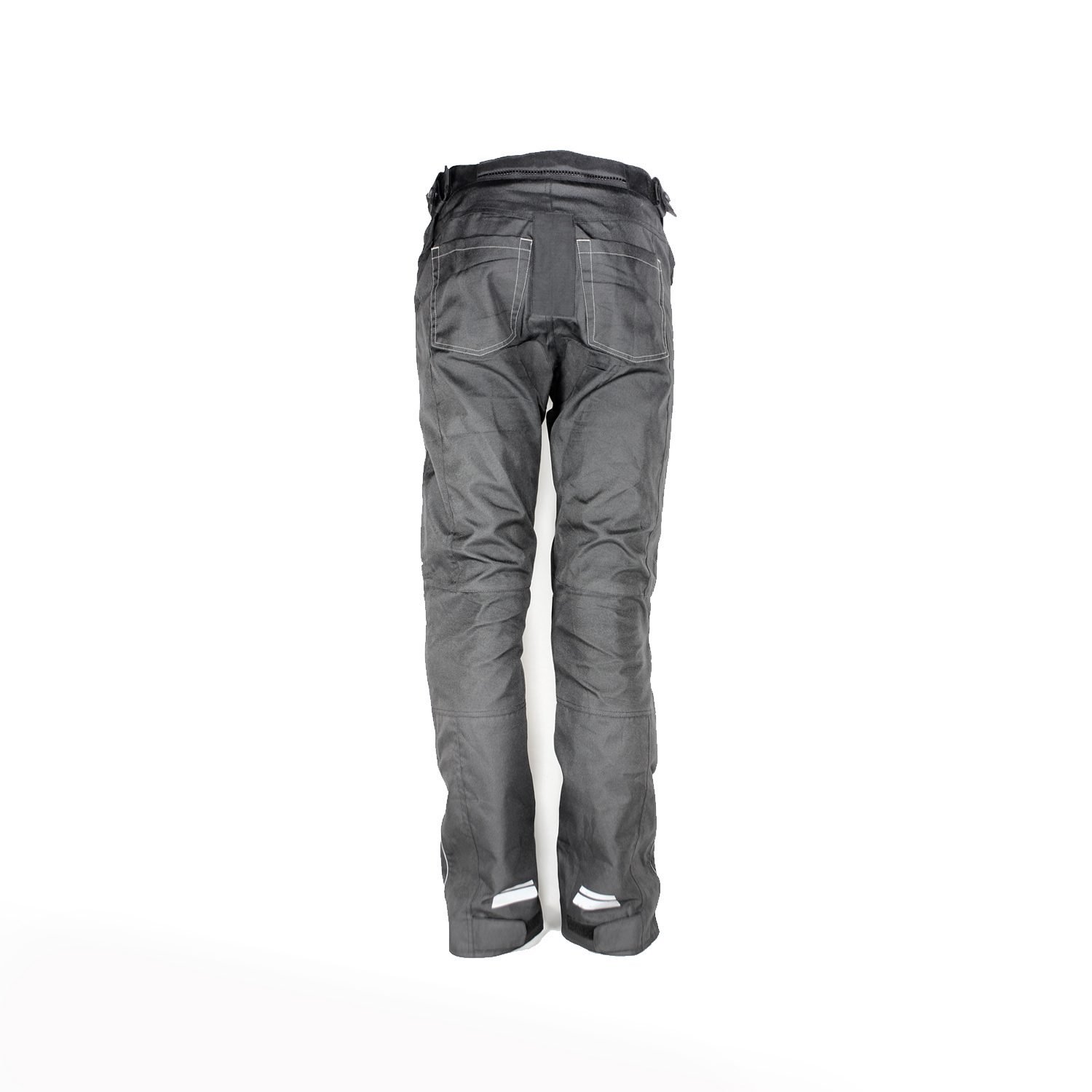 Used Polo Road black textile summer trousers with knee protection, ventilation air vents, a combi-jacket connection zipper, and a casual look.