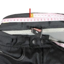 Used Polo Road black textile summer trousers with knee protection, ventilation air vents, a combi-jacket connection zipper, and a casual look.