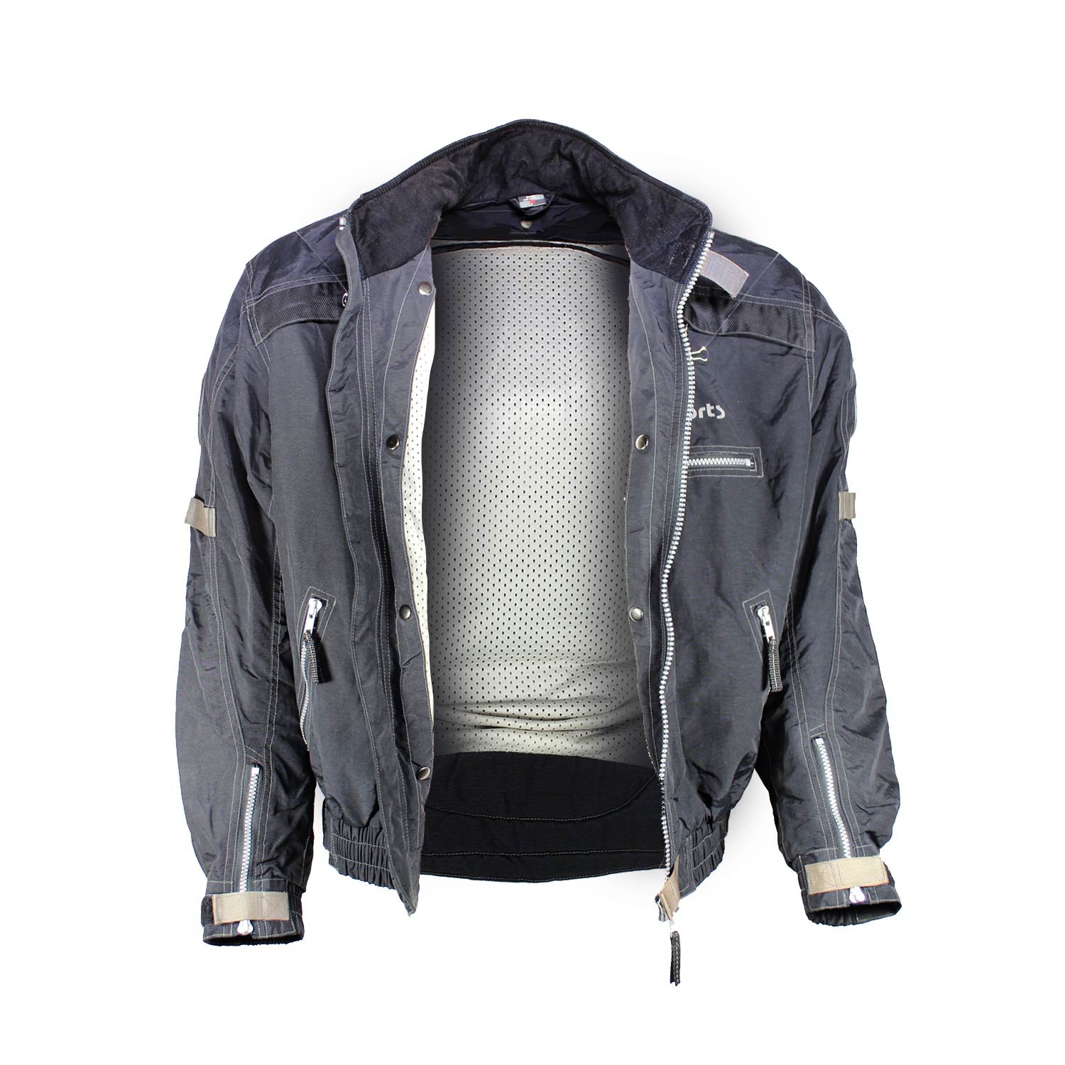 Used Pro Sports black casual textile jacket with Cordura reinforcement on shoulders and elbows, a back protector, ventilation vents, and reflective details.