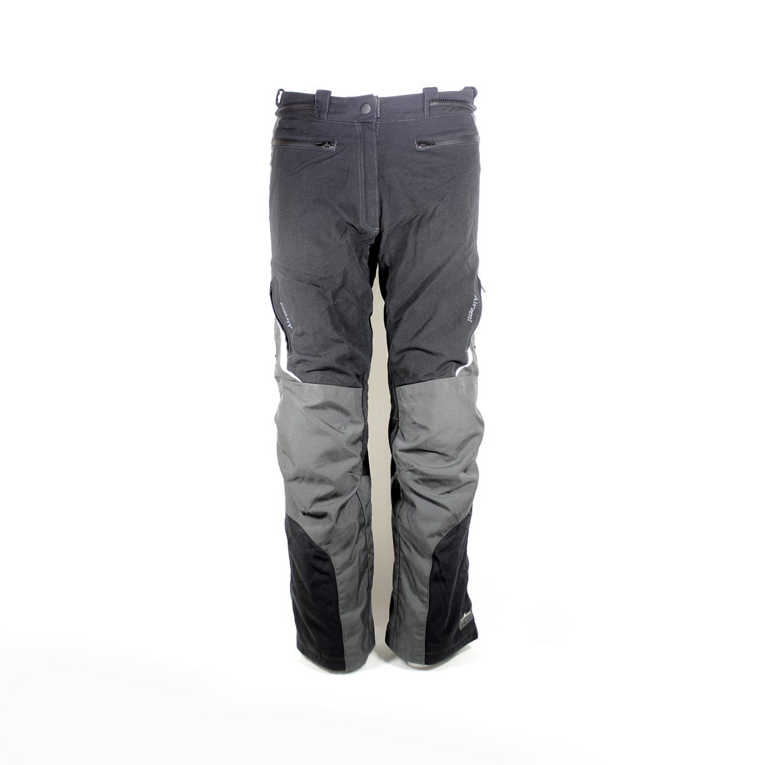 Used Probiker black and grey textile touring pants with knee protection, a Drygate waterproof membrane, and combi-jacket connection zippers.