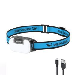 Smiling Shark rechargeable LED motorcycle headlight mounted on a bike.