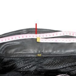 Used SAR black leather Café-Racer trousers with knee and hip protection, a stretch fabric panel, and a combi-jacket connection zipper.