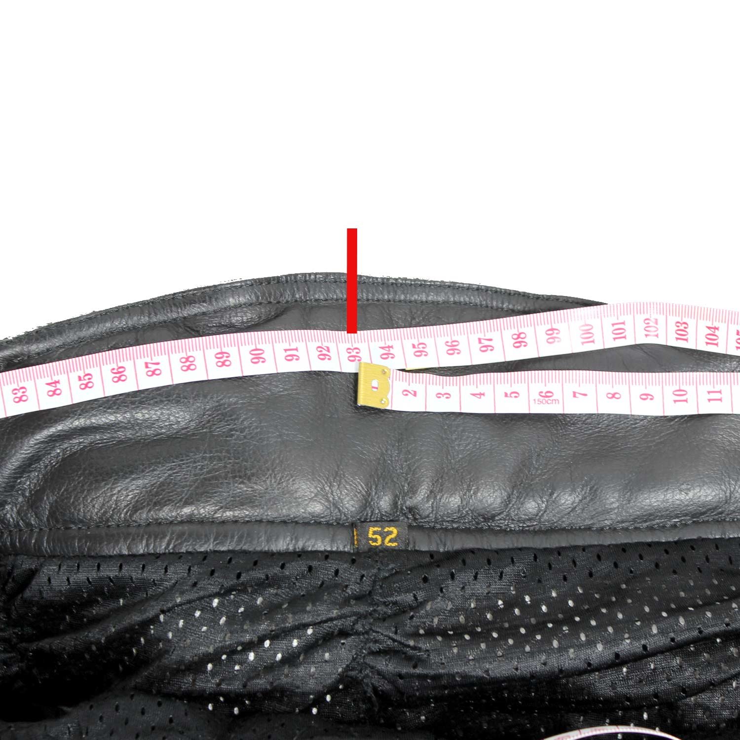 Used SAR black leather Café-Racer trousers with knee and hip protection, a stretch fabric panel, and a combi-jacket connection zipper.