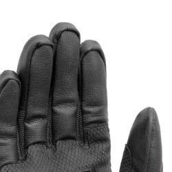 A pair of black motorcycle gloves with hard knuckle protectors on the back.