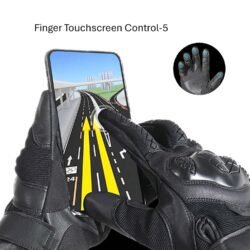 A pair of black motorcycle gloves with hard knuckle protectors on the back.