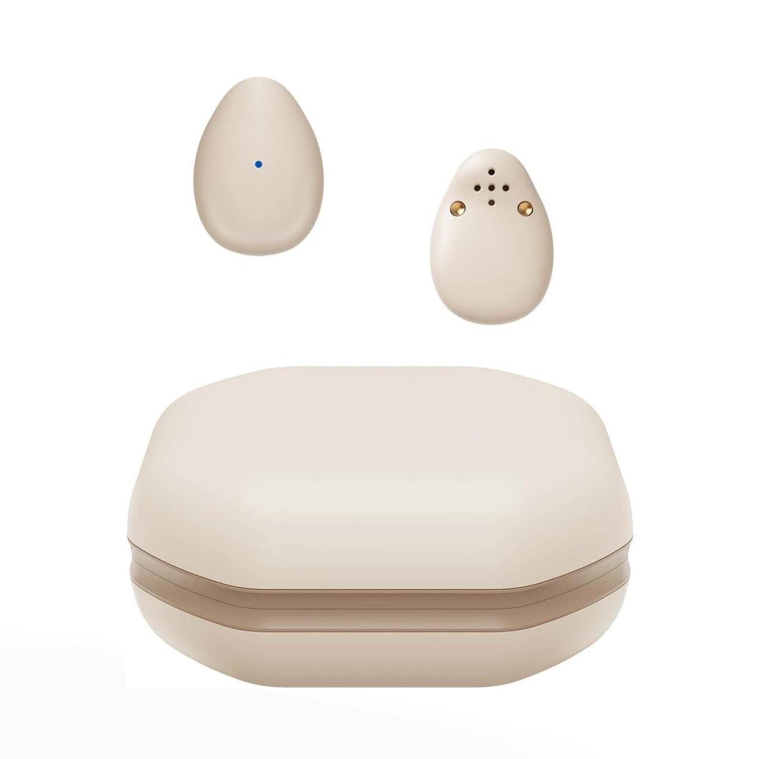 Earbuds being worn with a motorcycle helmet.