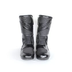 Probiker Touring black synthetic leather motorcycle boots, size 46 — durable touring boots with reinforced toe, ankle, and gear protection, partial waterproofing, and classic styling in fairly good condition.
