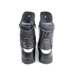 A pair of black leather Air Star street boots in size 42. The boots feature protection for the toes, shin, ankles, and heels, a reinforced sole, gear/brake lever protection, and reflectors. They show some wear marks, with minor damage to the synthetic leather panels on the front and back.