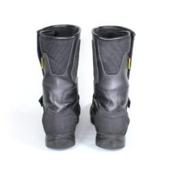 Hein Gericke Bullson Cycko black leather motorcycle boots, size 38 — durable street and touring boots with ShetTex waterproof membrane, reinforced toe, heel, ankle, and shin protection, and good condition with minor wear marks.