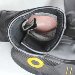 Hein Gericke Bullson Cycko black leather motorcycle boots, size 38 — durable street and touring boots with ShetTex waterproof membrane, reinforced toe, heel, ankle, and shin protection, and good condition with minor wear marks.