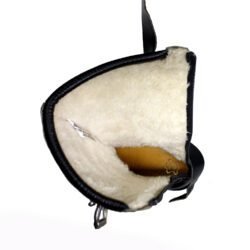 A pair of black, classic vintage-style leather riding boots in size 41. The boots feature a warm, wool-like interior lining, a rear zipper with two buckles, and protective reinforcements on the heel and reinforced sole with gear and brake lever protection. They are in very good condition with minor wear marks.