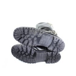 A pair of black, classic vintage-style leather riding boots in size 41. The boots feature a warm, wool-like interior lining, a rear zipper with two buckles, and protective reinforcements on the heel and reinforced sole with gear and brake lever protection. They are in very good condition with minor wear marks.