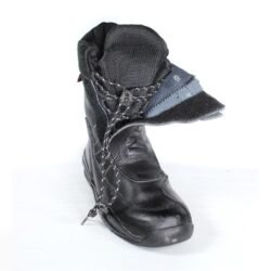 A pair of black leather Falco touring boots in size 36. The boots feature a High-Tex waterproof membrane and protective reinforcements on the toes and heel, with a reinforced sole. They are in very good condition with some minor wear marks.