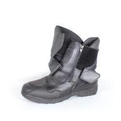 Hein Gericke Walk & Ride black leather motorcycle boots, size 39 — comfortable touring boots with reinforced toe, shin, and heel protection, reflective panels for night rides, partial waterproofing, and very good condition with minor wear marks.