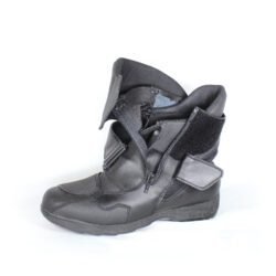 Hein Gericke Walk & Ride black leather motorcycle boots, size 39 — comfortable touring boots with reinforced toe, shin, and heel protection, reflective panels for night rides, partial waterproofing, and very good condition with minor wear marks.