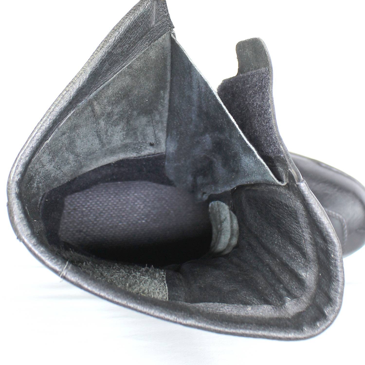 A pair of black leather Hein Gericke Takai touring boots in size 43. The boots feature a Climate waterproof membrane and protective reinforcements on the toes and heel, with gear and brake lever protection. They show some wear marks.