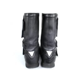A pair of black leather Hein Gericke Takai touring boots in size 43. The boots feature a Climate waterproof membrane and protective reinforcements on the toes and heel, with gear and brake lever protection. They show some wear marks.