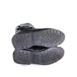 A pair of black leather Hein Gericke Takai touring boots in size 43. The boots feature a Climate waterproof membrane and protective reinforcements on the toes and heel, with gear and brake lever protection. They show some wear marks.