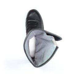 A pair of black leather Kochmann touring boots in size 41. The boots feature a SympaTex waterproof membrane and protective reinforcements on the toes, heels, ankles, and a reinforced sole with gear and brake lever protection. They show minor wear marks.