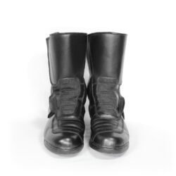 Polo Touring black leather motorcycle boots, size 41 — classic touring-style boots with reinforced toe, shin, ankle, and heel protection, partial waterproofing, and durable leather showing light wear marks.